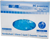 WIROS-Hand-Schutz, Einweg-PE Untersuchungs-Einmal-Handschuhe, geh�mmert, Spenderbox �ffnung mittig, 0,018 mm, Pkg � 100 Paar, VE = 50 Pkg, blau