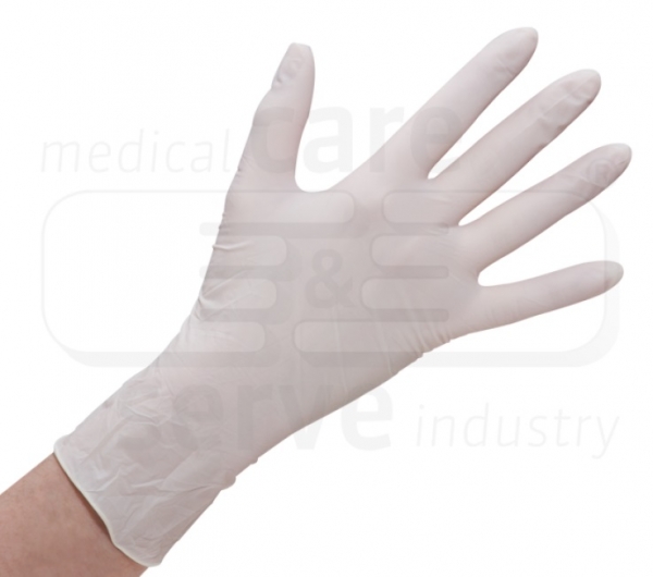 WIROS-Hand-Schutz, Einweg-Latex Handschuhe, gepudert, glatt, Spenderbox, Pkg á 100 Stück, VE = 1 Pkg, naturweiß
