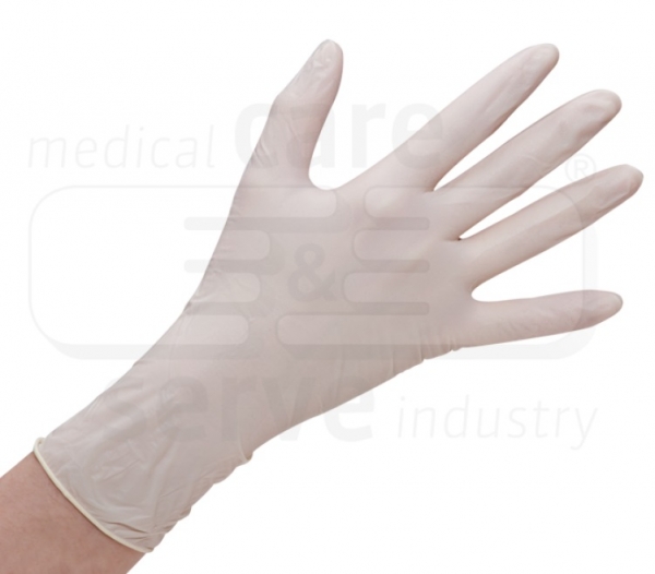 WIROS-Hand-Schutz, Einweg-Latex Handschuhe, Grip Plus, puderfrei, Spenderbox, Pkg á 100 Stück, VE = 1 Pkg, naturweiß