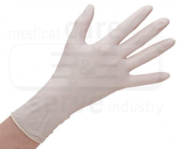WIROS-Hand-Schutz, Einweg-Latex Handschuhe, Grip Plus, puderfrei, Spenderbox, Pkg á 100 Stück, VE = 1 Pkg, naturweiß