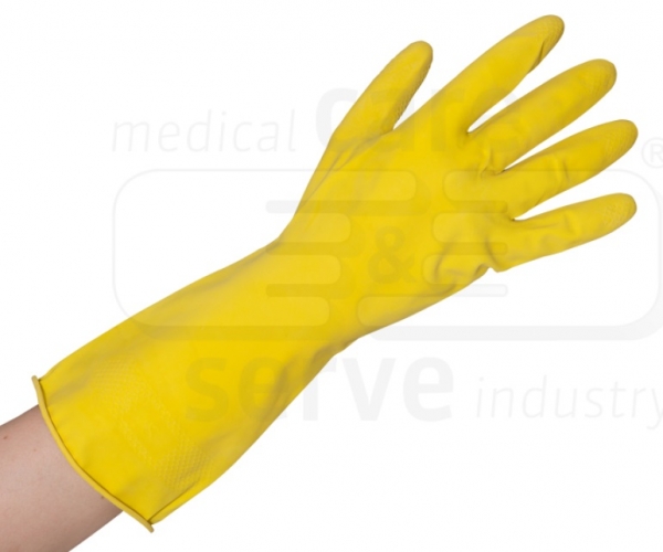 WIROS-Einweg-Universal Latex Handschuhe, Baumwollflock F�tterung, 0,26 mm, Pkg � 12 Paar, VE = 144 Paar, gelb