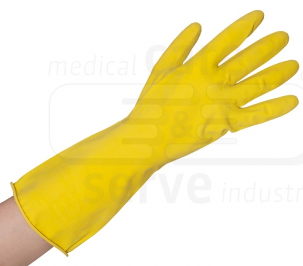 WIROS-Einweg-Universal Latex Handschuhe, Baumwollflock F�tterung, 0,26 mm, Pkg � 12 Paar, VE = 144 Paar, gelb