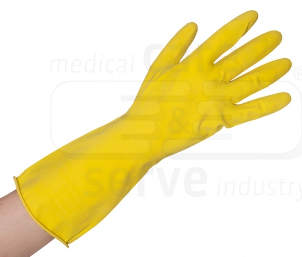 WIROS-Einweg-Universal Latex Handschuhe, Baumwollflock F�tterung, 0,26 mm, Pkg � 12 Paar, VE = 144 Paar, gelb