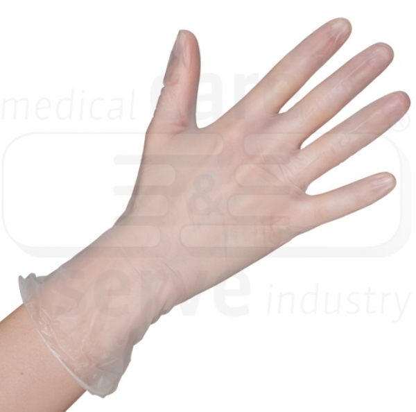 WIROS-Hand-Schutz, Einweg-Vinyl Handschuhe, puderfrei, Spenderbox, Pkg á 100 Stück, VE = 10 Pkg, semi transparent, weiß
