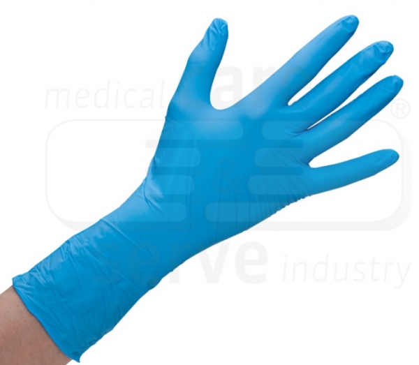 WIROS-Hand-Schutz, Einweg-Nitril Handschuhe, puderfrei, premium, extra lang, 30 cm, Spenderbox, Pkg � 100 St�ck, VE = 10 Pkg, blau