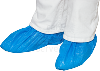 care&serve Einweg-CPE Überschuhe, Einmal-Schuhe, gehämmert, extra stark, Polybeutel, 0,09 mm, 20 x 42 cm, Pkg. á 50 Stück, VE: 1000