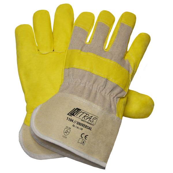 NITRAS SPLIT MASTER, Rindspaltlederhandschuhe, Baumwoll-Rcken, grn / rot / gelb gestreift, Rindspaltleder, grau, EN 388