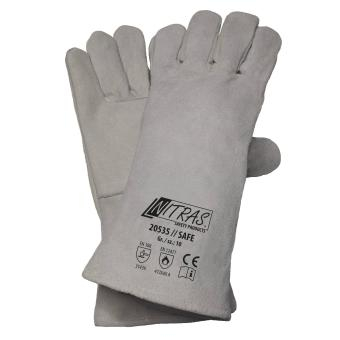 NITRAS SAFE, 5-Finger-Schweißerhandschuhe (amerikanischer Sicherheitsschweißer), Spaltleder, grau