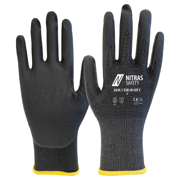 NITRAS ESD 3D CUT C, Schnittschutzhandschuhe, Farbe: anthrazit/schwarz