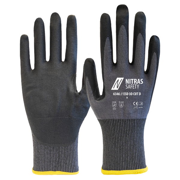 NITRAS ESD 3D CUT D, Schnittschutzhandschuhe, Farbe: grau/schwarz