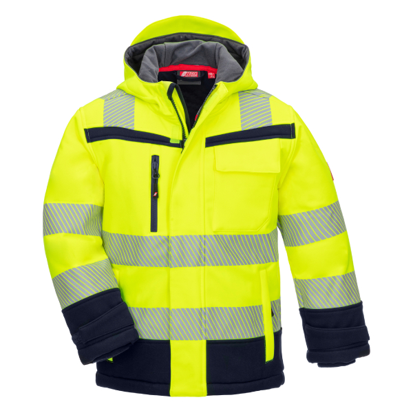 NITRAS-Winter-Warnschutz-Softshelljacke MOTION TEX KIDS, 340 g/m, Farbe: neongeld/marineblau