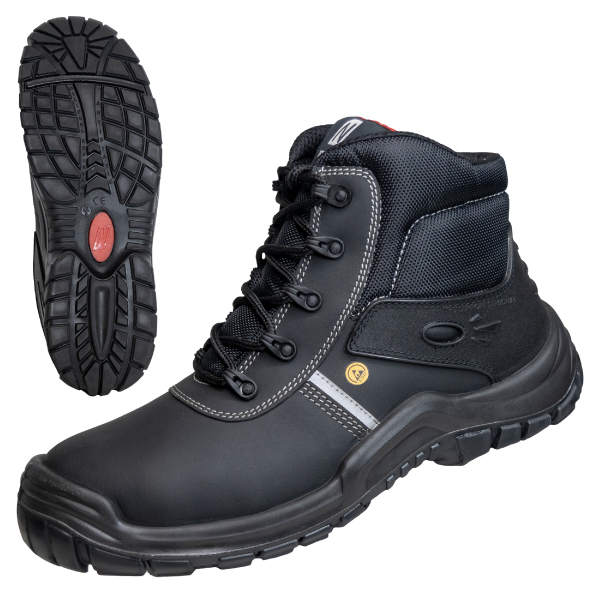 NITRAS UTILITY STEP, S3L SR FO Sicherheitshalbschuhe, strapazierfähiges Leder, schwarz (Farbcode: 1000), widerstandsfähige und nicht kreidende PU / PU-Laufsohle, schwarz, Zehenkappe aus Fiberglas, durchstichhemmende Zwischensohle aus Textil, metallfr