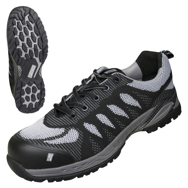 NITRAS PRO STEP , S1P Sicherheitshalbschuhe, strapazierfähiges Textil, schwarz / grau, nahtloses Obermaterial, widerstandsfähige Nitril / TPU-Laufsohle, schwarz / grau, EN ISO 20345, DGUV Regel 112-191