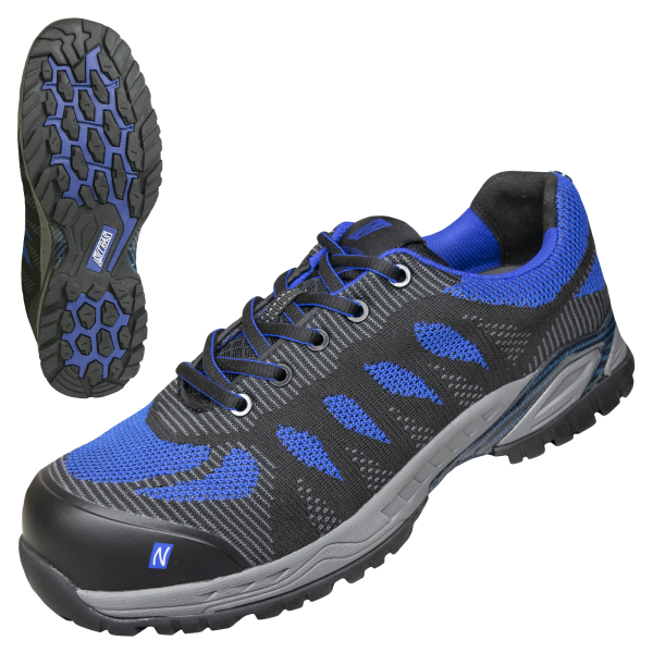 NITRAS PRO STEP , S1P Sicherheitshalbschuhe, strapazierfähiges Textil, schwarz / blau, nahtloses Obermaterial, widerstandsfähige Nitril / TPU-Laufsohle, schwarz / blau, EN ISO 20345, DGUV Regel 112-191