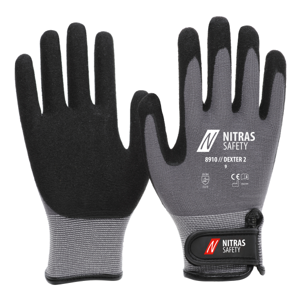 NITRAS DEXTER ULTIMATE, Mechanikerhandschuhe, geschmeidiges und strapazierfhiges Nappaleder, grau, hochwertiger Textilrcken, schwarz, EN 388