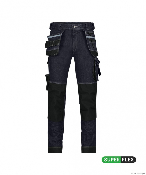 DASSY� MelbourneStretch-Arbeitsjeans mit Holstertaschen und Kniepolstertaschen, jeansblau/schwarz
