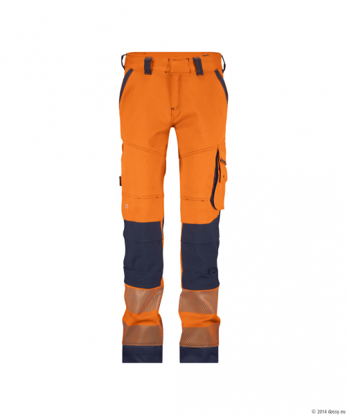 DASSY� Aruba WomenStretch-Warnschutzbundhose mit Kniepolstertaschen, neonorange/dunkelblau