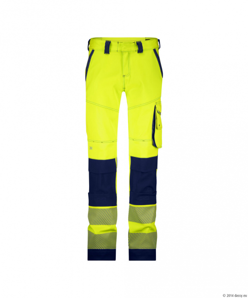 DASSY� Aruba WomenStretch-Warnschutzbundhose mit Kniepolstertaschen, neongelb/dunkelblau