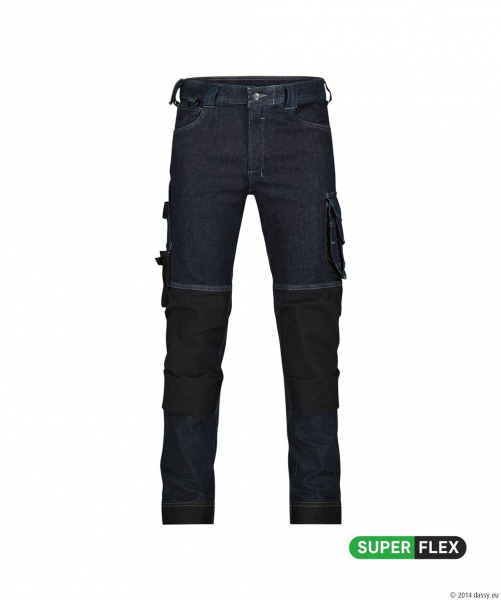 DASSY� Kyoto Stretch-Arbeitsjeans mit Kniepolstertaschen, jeansblau/schwarz