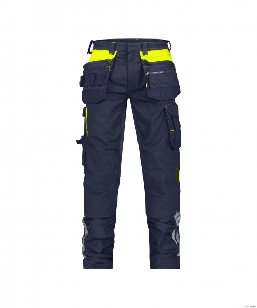 DASSY-Arbeitshose mit Holstertaschen und Kniepolstertaschen SHANGHAI, 245 g/m, nachtblau/neongelb