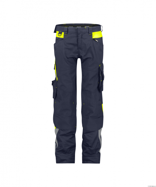 DASSY-Damen-Stretch-Arbeitshose mit Kniepolstertaschen CANTON, 245 g/m, nachtblau/neongelb