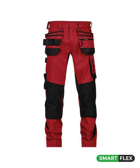 DASSY-Stretch-Arbeitshose mit Holstertaschen und Kniepolstertaschen FLUX NEXT, 245 g/m, rot/schwarz