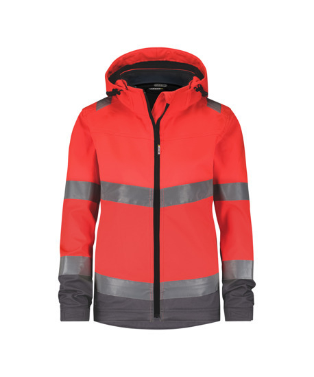 DASSY-Damen-Warnschutz-Softshelljacke, MALAGA, neonrot/zementgrau