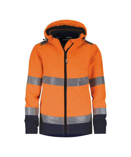 DASSY-Damen-Warnschutz-Softshelljacke, MALAGA, neonorange/dunkelblau