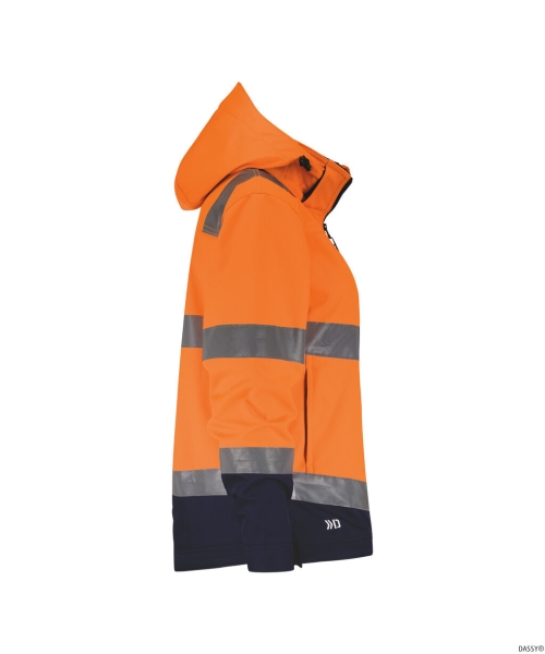 DASSY-Damen-Warnschutz-Softshelljacke, MALAGA, neonorange/dunkelblau
