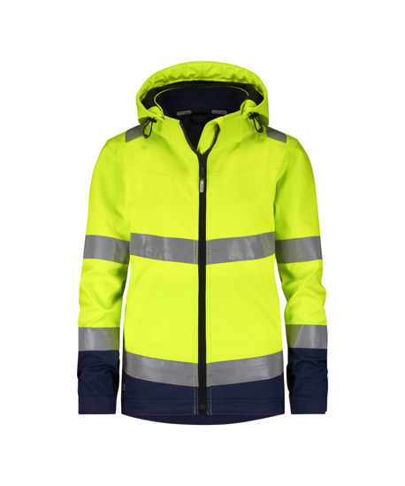 DASSY-Damen-Warnschutz-Softshelljacke, MALAGA, neongelb/dunkelblau