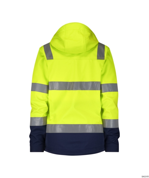 DASSY-Damen-Warnschutz-Softshelljacke, MALAGA, neongelb/dunkelblau