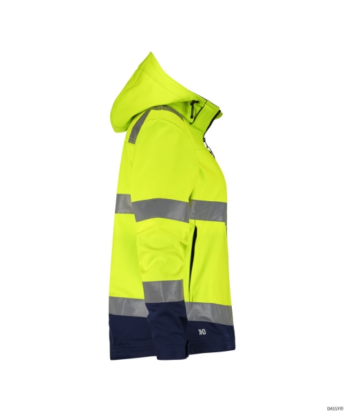 DASSY-Damen-Warnschutz-Softshelljacke, MALAGA, neongelb/dunkelblau