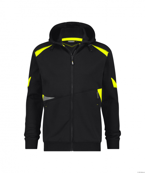 DASSY-Kapuzensweatshirt SANTOS, 305 g/m, schwarz/neogelb