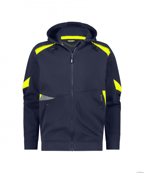 DASSY-Kapuzensweatshirt SANTOS, 305 g/m, nachtblau/neogelb