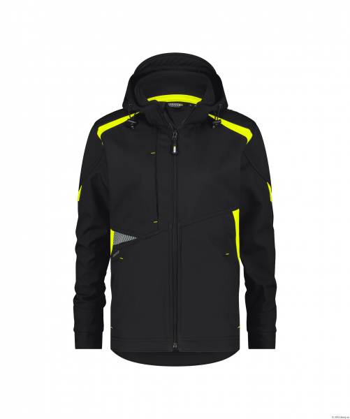 DASSY-Damen-Softshell Jacke KALAMA, 280 g/m², schwarz/neogelb