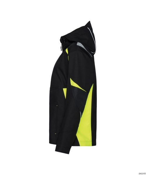 DASSY-Damen-Softshell Jacke KALAMA, 280 g/m�, schwarz/neogelb