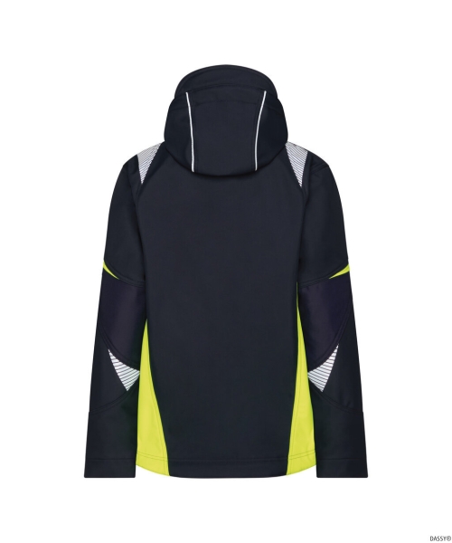 DASSY-Damen-Softshell Jacke KALAMA, 280 g/m�, nachtblau/neogelb