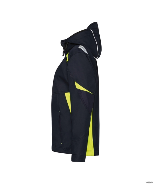 DASSY-Damen-Softshell Jacke KALAMA, 280 g/m�, nachtblau/neogelb