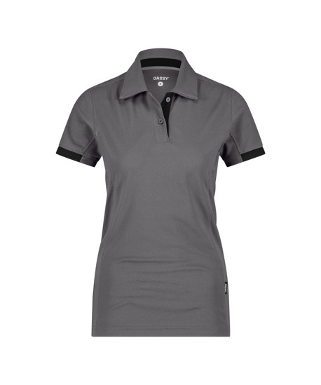 DASSY-Damen-Polo-Shirt TRAXION NEXT, 215 g/m, anthrazitgrau/schwarz