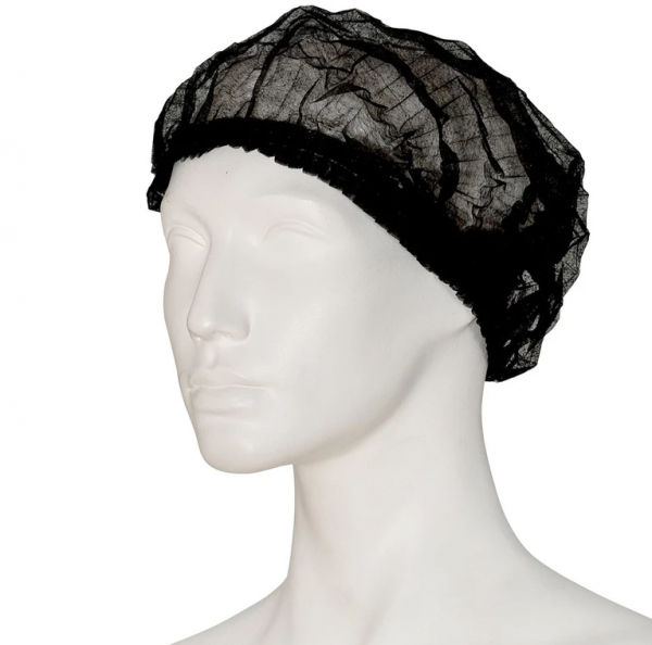 WIROS-Einweg-Vlies-Hauben, Einmalhauben, Clip, Pkg  100 Stck, VE = 1000 Stck, schwarz