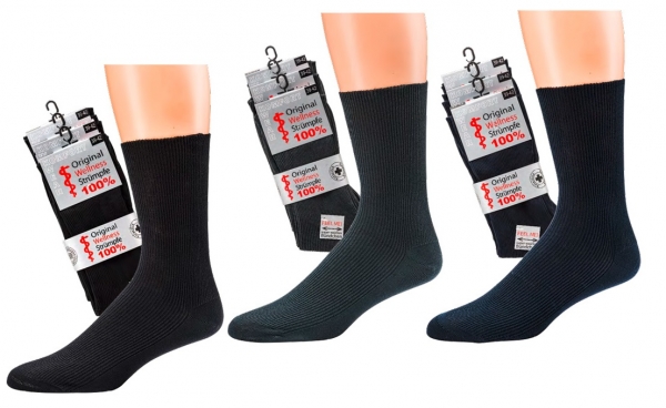 WOWERAT-Herren-Wellness-Socken, 100 % Baumwolle, 1/1-Rippe, 3-er Pkg, marine