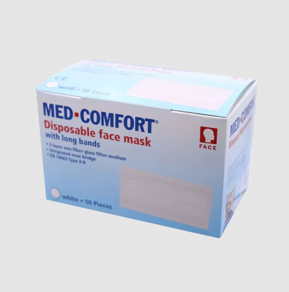 AMPRI-Einweg-Mundschutz, Einmal-Maske, MED COMFORT, 3-lagig zum Binden, VE = Pkg  50 Stck, wei