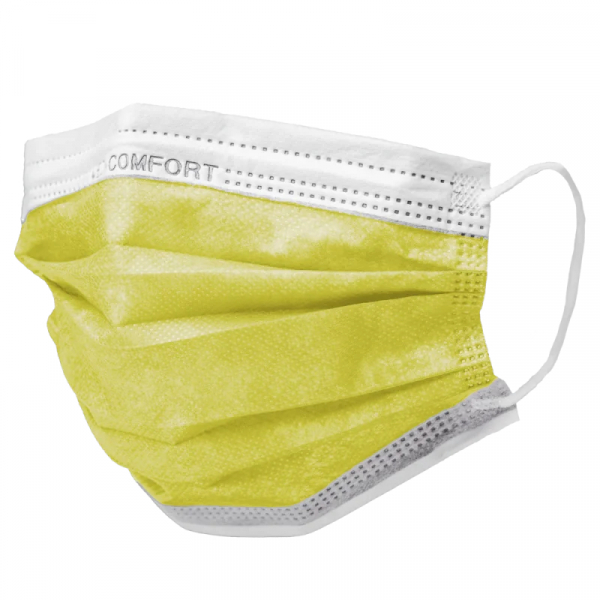 AMPRI-Einweg-Mundschutz, Einmal-Maske, MED COMFORT, 3-lagig, runde Elastikbnder, VE = Pkg  50 Stck, gelb