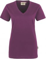 HAKRO-Damen-T-Shirt, Women-Arbeits-Berufs-Shirt, V-Ausschnitt Classic, aubergine