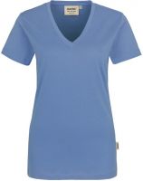 HAKRO-Damen-T-Shirt, Women-Arbeits-Berufs-Shirt, V-Ausschnitt Classic, malibu-blue