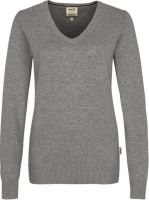 HAKRO-Women-Pullover, V-Ausschnitt  Premium-Cotton, grau-meliert
