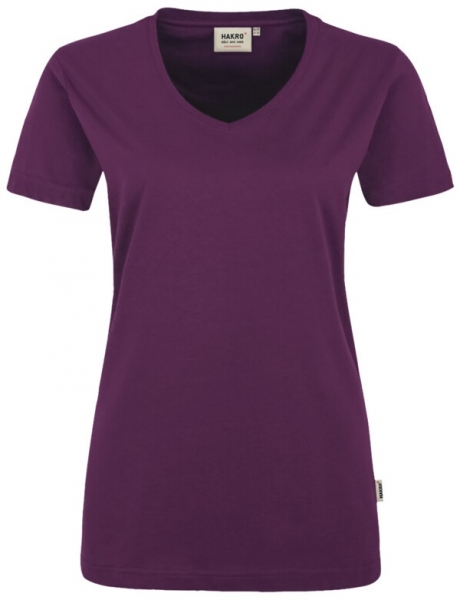 HAKRO-Damen-T-Shirt, Women-Arbeits-Berufs-Shirt, V-Ausschnitt Performance, aubergine