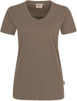 HAKRO-Damen-T-Shirt, Women-Arbeits-Berufs-Shirt, V-Ausschnitt Performance, nougat
