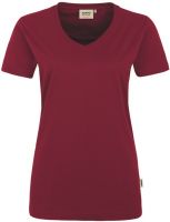 HAKRO-Damen-T-Shirt, Women-Arbeits-Berufs-Shirt, V-Ausschnitt Performance, weinrot