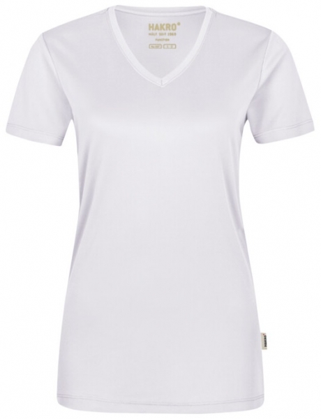 HAKRO-Damen-T-Shirt, Women-Arbeits-Berufs-Shirt, V-Ausschnitt Coolmax®, wei